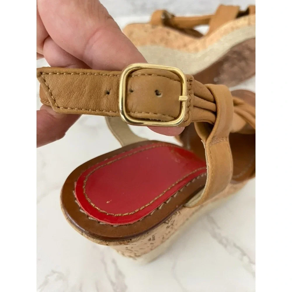 Paloma Barceló Sandals Espadrilles Sz 38/7.5 Tan Leather Wedge Platform Dressy